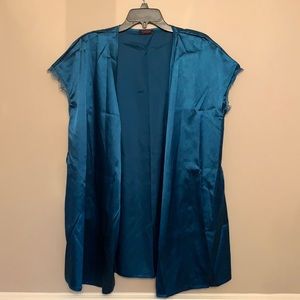 Avidlove Women blue satin lingerie robe lace trim kimono robe with inside ties